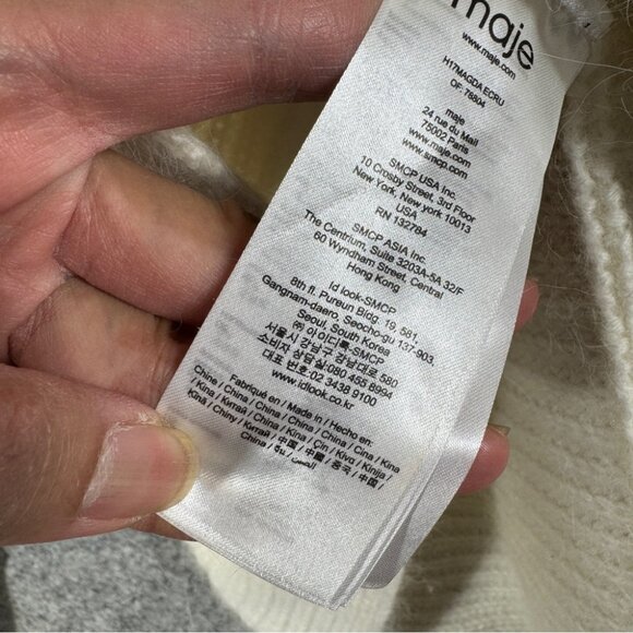 Maje Angora Blend Wrap Sweater Cream V Neck Knit Size Small Luxury Soft Knit - Picture 6 of 15